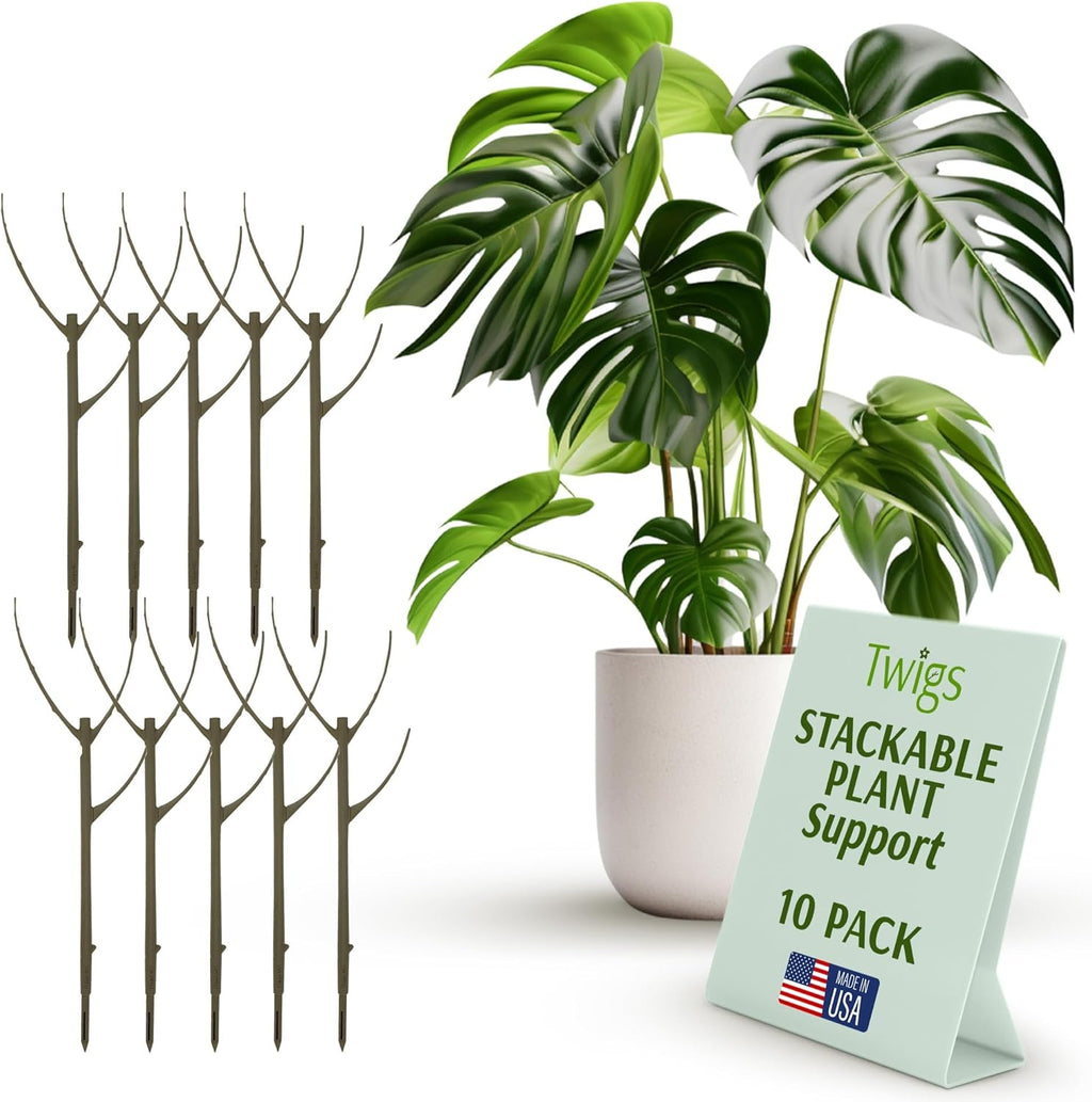 Stackable Plant Support Stakes, Stem Holder Structures for Indoor & Outdoor Use, Garden Accessories for Climbing & Potted Plants, Trellis Alternative - Moonstone, 10 Pack, 17" L