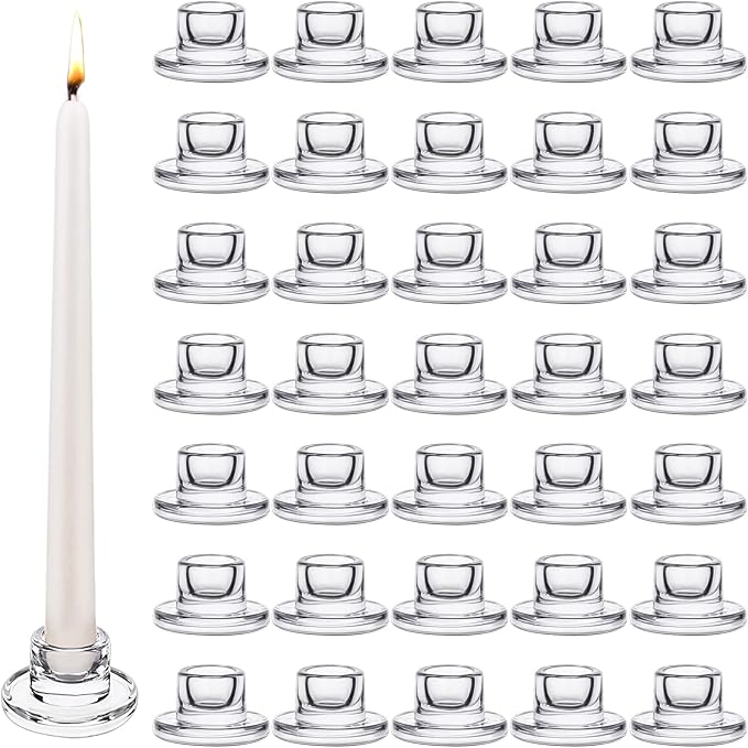 36 PCS Glass Taper Candle Holders Bulk Candlestick Holders Clear Short Tapered Candle Stick Holder Decor Set for Table Centerpiece Wedding Party Advent Christmas Home Decorations (36, Clear)