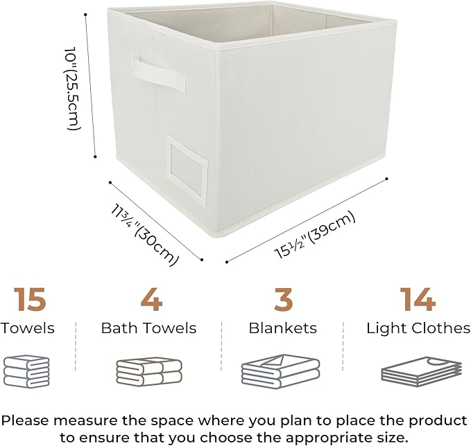 GRANNY SAYS Cloth Storage Bin with Label Holder, Closet Organizers and Storage Shelves, Sweater Storage Boxes for Closet Room, Storage Baskets for Organizing, Pearl White, 3-Pack