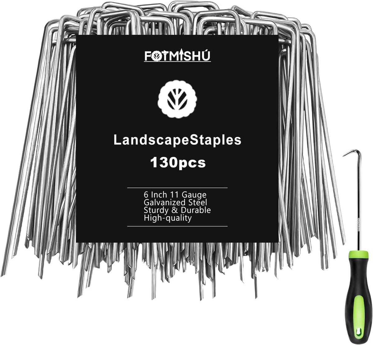 FOTMISHU Landscape Staples 6 Inch 130Pcs Garden Stakes, Galvanized Lawn Pins Spray Coating Yard Ground Spikes, U-Type Staples for Weed Barrier Anchoring Outdoor Tents Hoses