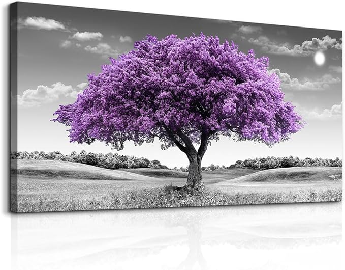 Large Canvas Wall Art for Living Room Wall Decor for Office Aesthetic Bedroom Wall Decorations Purple Tree Landscape Painting Black and White Pictures Artwork Room Modern Home Decor