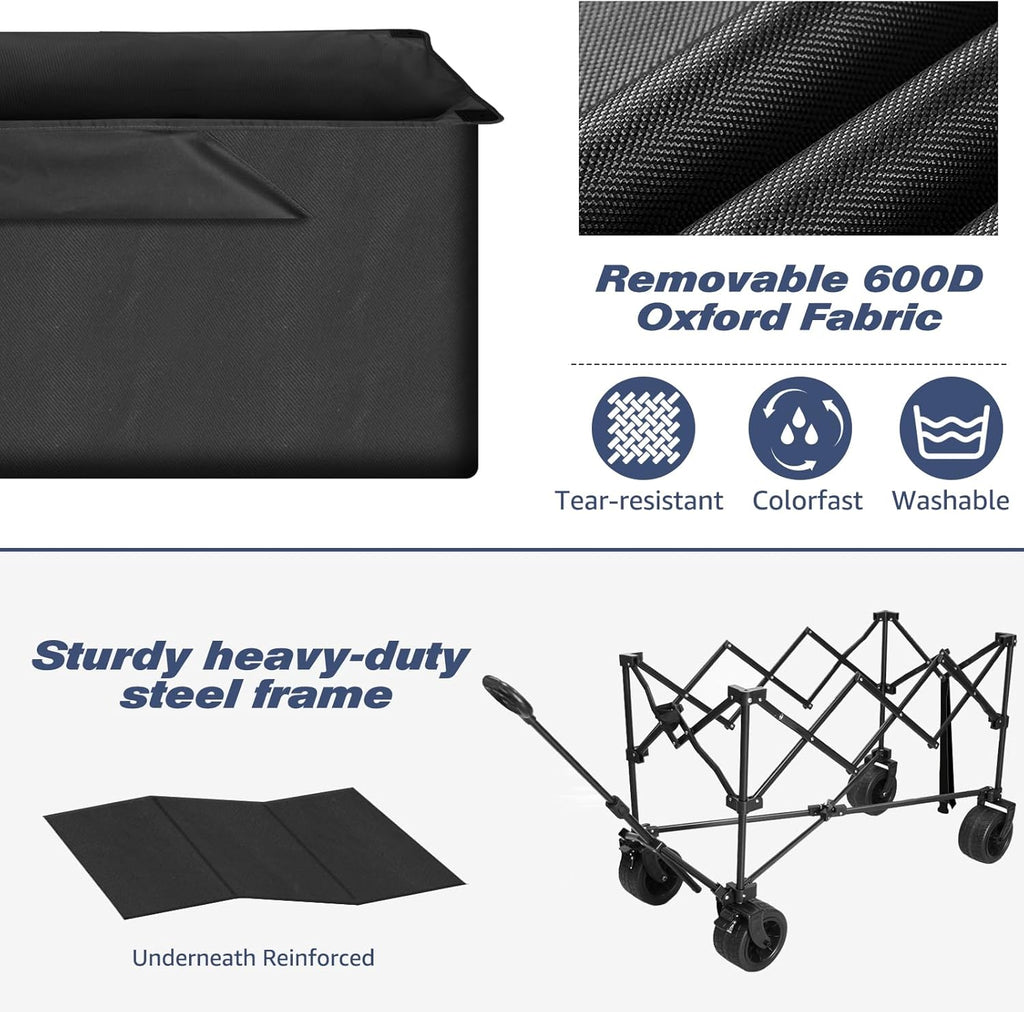 Chihee Garden Cart Collapsible Outdoor Utility Wagon Cart,Folding Beach Cart Oversized Capacity 254L,Heavy Duty Portable Wagon All Terrain Wheels Oversized Side Pocket 2 Drink Holders for Camping