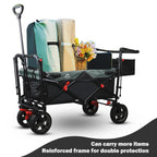 Foldable Wagons with Removable Canopy, Seat Belts, Reversible Handlebar, Removable Canopy, 220lbs Weight Capacity, Folding Wagon for Ages 1+ Years Suitable for Family Travel, Cargo