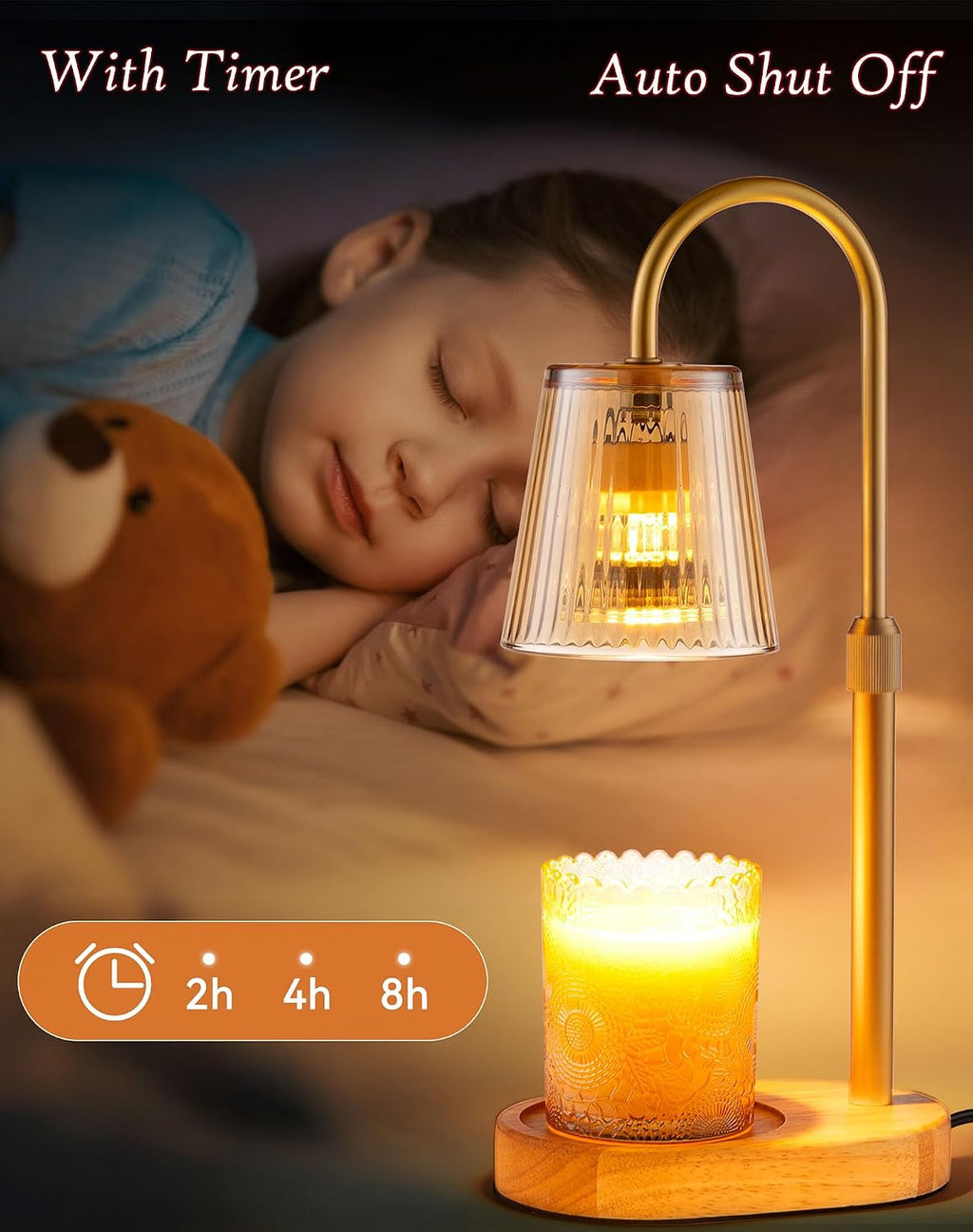 Adjustable Candle Warmer Lamp with Timer - Electric Light Wax Warming Dimmable Flameless Top Melter Heater Melting Heating Height Small Jar Candles Gifts Women Mom Birthday Home Desk Modern Decor