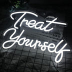 Treat Yourself Neon Signs White Led Sign for Bedroom Wall Letter Neon Lights Wedding Signs Neon Room Decor for Birthday Gift Party Home Decor Bar