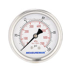 MEASUREMAN 2-1/2inch Dial Size, Glycerin Filled Pressure Gauge, 0-100psi/kpa, 304 Stainless Steel Case, 1/4 Inch NPT Center Back Mount