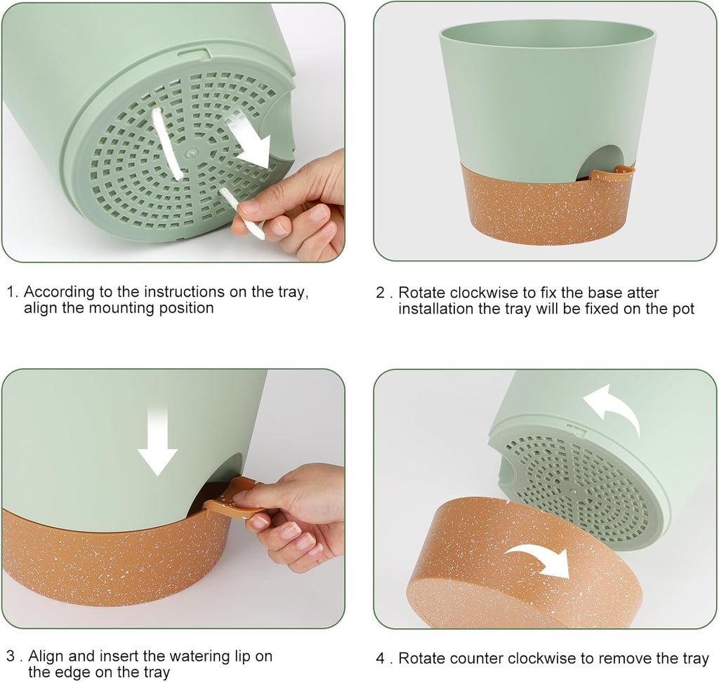 10-Inch Plant Pots, Self-Watering Planters with Drainage Holes & Saucers for Indoor and Outdoor Plants (2-Pack, Green)