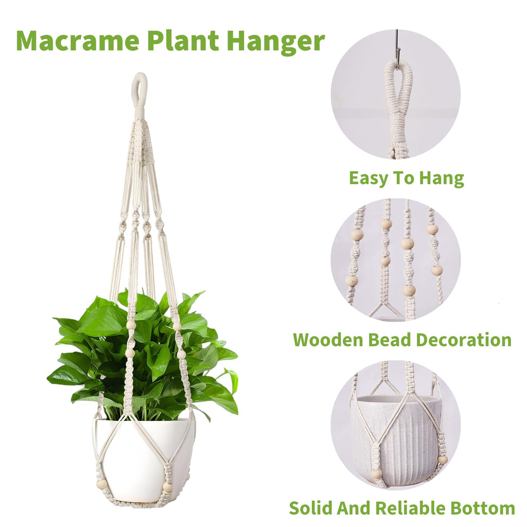 Wdmxszdq Macrame Plant Hanger Set of 2, 35 Inch Indoor Hanging Planter with 4 Hooks, Macrame Plant Hangers for Pots, No Tassels Boho Home Decor, Ivory (Pots Not Included)