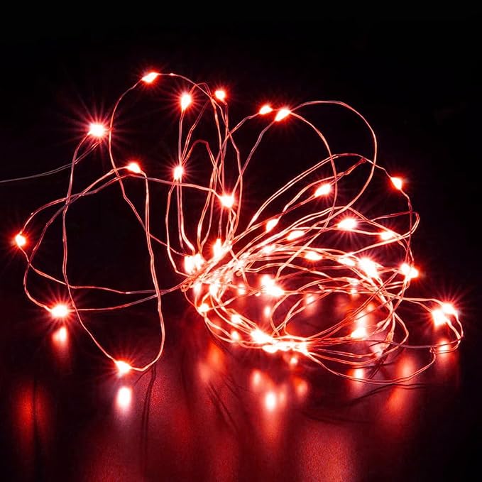 Aogist 24 Pack Fairy Lights 3 Modes 7ft 20 LED Waterproof,Battery Operated Silver Wire Firefly Starry Moon Mini String Lights for Mason Jars Christmas DIY Crafts Wedding Party Bedroom,Red