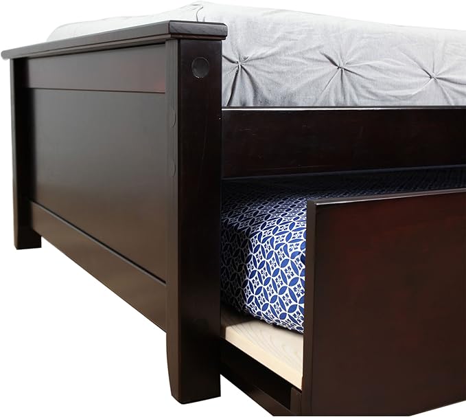Max & Lily Twin Bed, Wood Bed Frame with Headboard For Kids with Trundle, Slatted, Espresso
