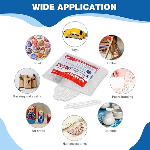WORKPRO Hot Glue Sticks, Compatible with Most Glue Guns, Multipurpose for DIY Art Craft General Repairs, Home Decoration and Gluing Projects (0.27"x4" 200PCS)