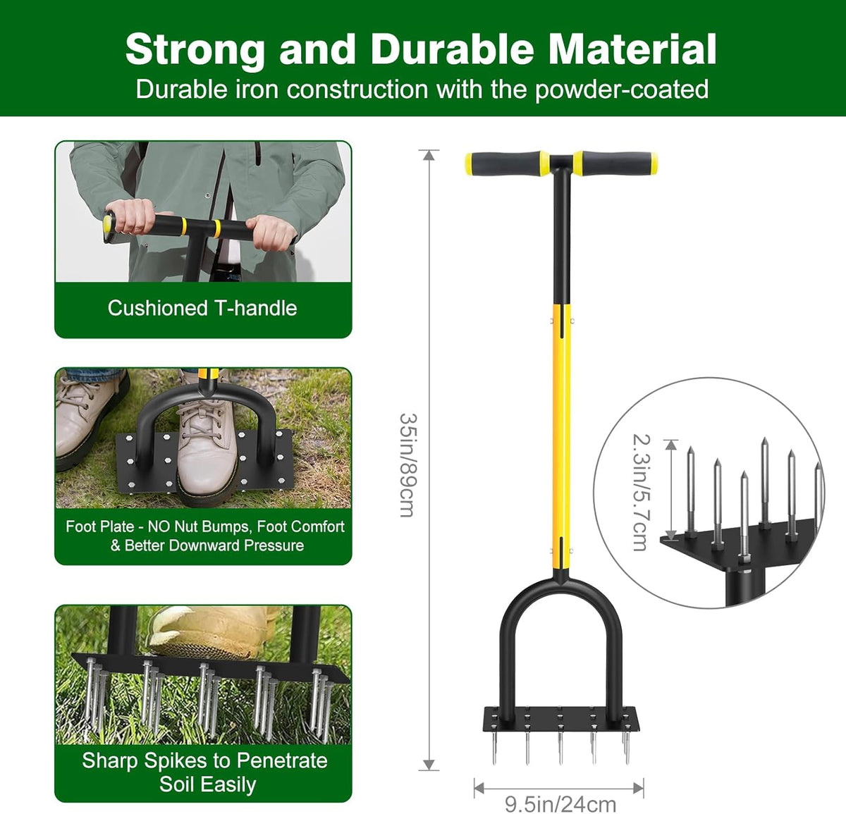 Lawn Aerator Tool - Grass & Soil Aerator for Lawn & Yard Care, Durable Manual Lawn Aerator for Healthy Grass, Compact Soil & Easy-to-Use Spike Plug Aerator
