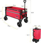 Collapsible Wagon Cart with Wheels Foldable - Folding Utility Heavy Duty Wagons Carts for Grocery Sports Garden Shopping Camping Wheelbarrows, Burgundy