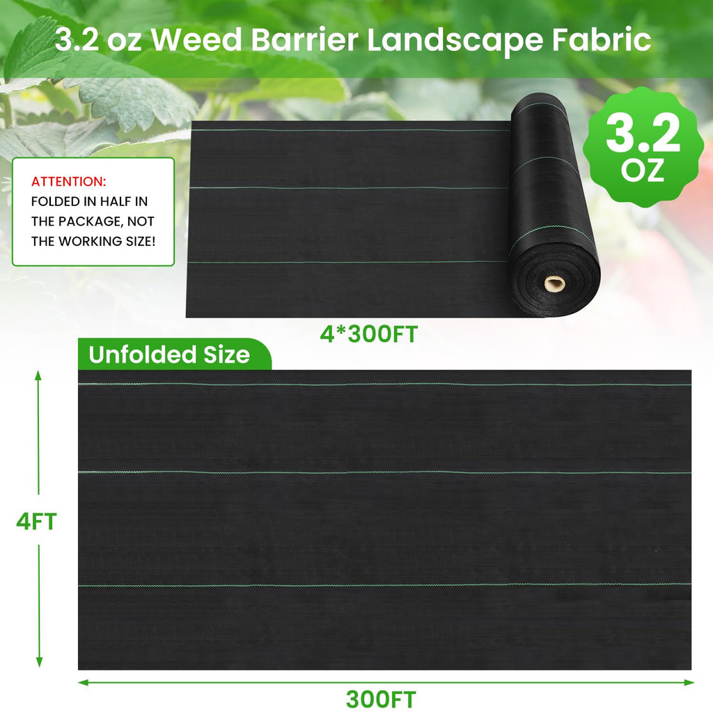 Rintea Weed Barrier Fabric, 4 x 300 ft, 3.2 oz Landscape Fabric