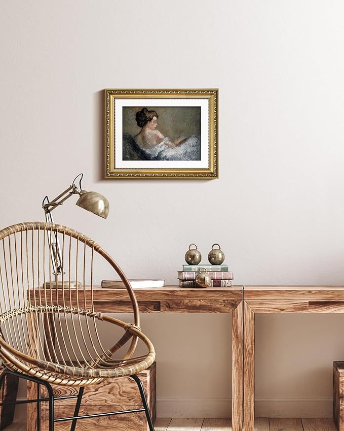 VIYYIEA Gold Framed Wall Art Canvas Print Home Decor Portrait Wall Art Sitting Woman Vintage Decor Room Aesthetic Mid Century Lady Elegant Farmhouse Painting Wall Decor for Bedroom Bathroom 11x14in