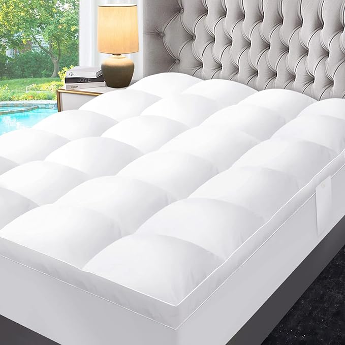 ABENE Mattress Topper for Back Pain Relief, Extra Thick Mattress Pad Pillowtop, Soft Mattress Protector Cover with 8"-21" Deep Pocket (Pure White, King, Feather Down)
