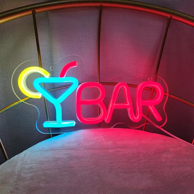 Bar Neon Sign Neon Bar Lights Bar Neon Signs for Home Bar LED Sign Neon Bar Sign Light Up for Home Bar Wall, Bar Lights for Home Bar Living Room Bistro Man Cave Party, 9.8"" x 4.8""