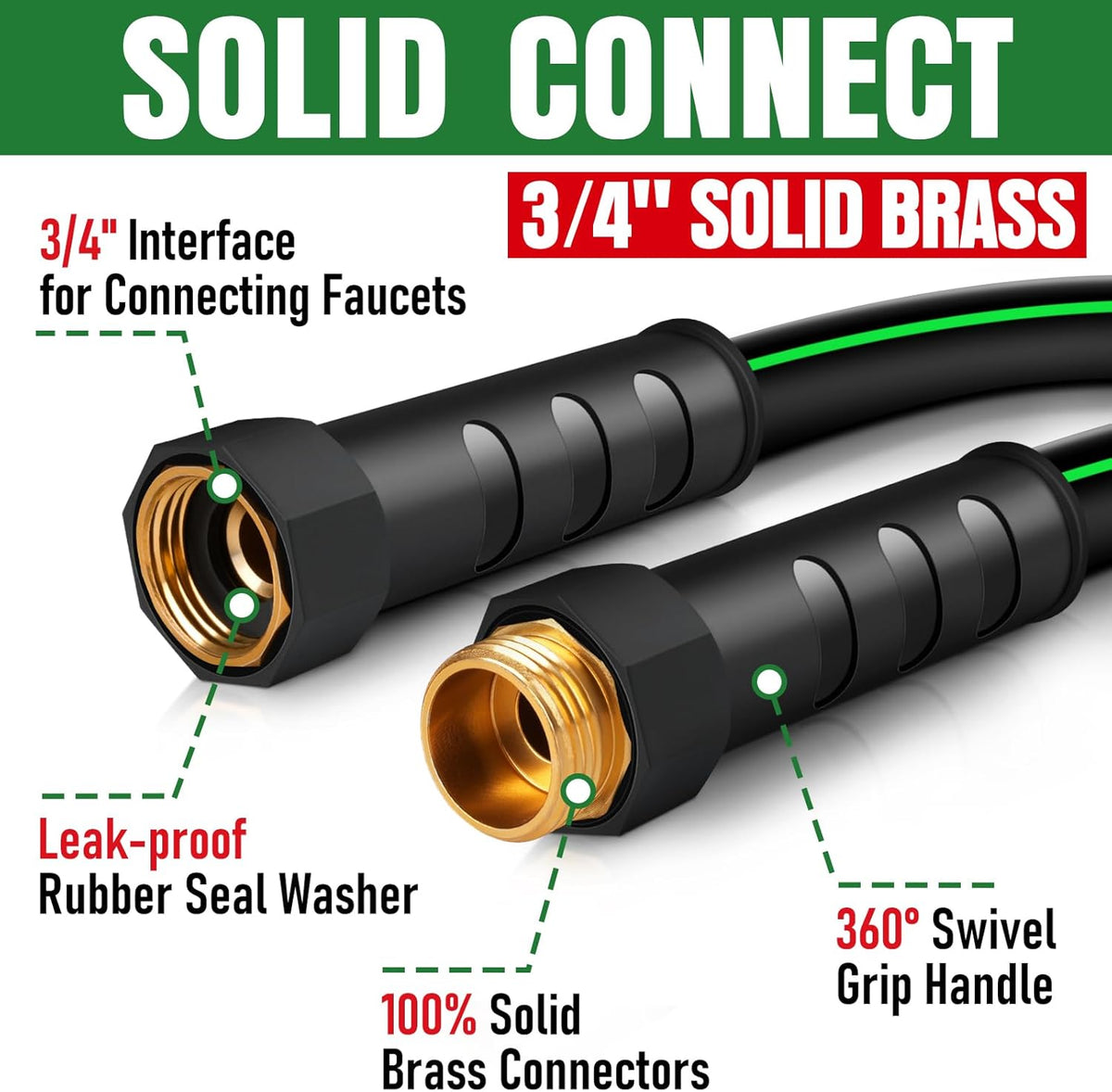 Heavy Duty Garden Hose 50ft, NON-EXPANDABLE Flexible Water Hose, Kink Resistant Lightweight Hybrid Hose, Leakproof Hose Male to Female Fittings
