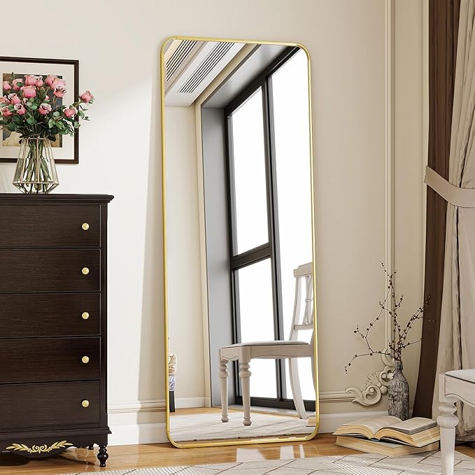 BEAUTYPEAK Gold Full Length Mirror, 56"x21" Rounded Corner Floor Mirror Standing Hanging or Leaning Against Wall, Suitable for Bedroom or Dressing Room