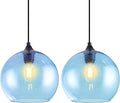 Blue Pendant Lights Kitchen Island Lighting Modern Globe Hand Blown Glass Pendant Light Ceiling Hanging Light fixtures for Kitchen Island Bedroom Living Dining Room Light Fixture,7.8in 2Pack