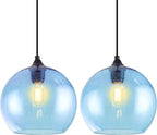 Blue Pendant Lights Kitchen Island Lighting Modern Globe Hand Blown Glass Pendant Light Ceiling Hanging Light fixtures for Kitchen Island Bedroom Living Dining Room Light Fixture,7.8in 2Pack