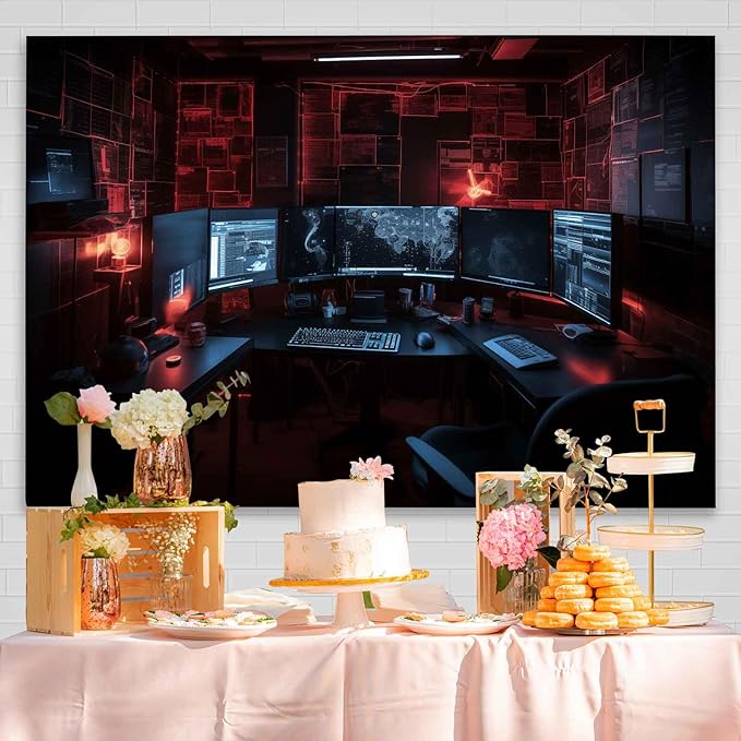 Computer Photo Backdrop Computers Hacker Room Background for Photography Party Room Decorations Photo Booth Props Supplies YUNBSJ007