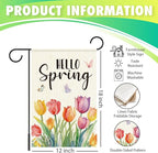 Hello Spring Flags for Outside,Tulip Garden Flag for Yard Patio Lawn Decoration,12x18 Inch Double Sided