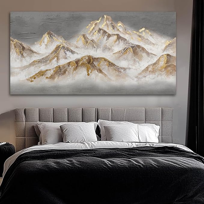 SDYA Brown and Grey Canvas Wall Decor Contemporary Artwork Gold Foil Painting 29"x58" Large Landscape Wall Art for Living Room Office Home Decorations
