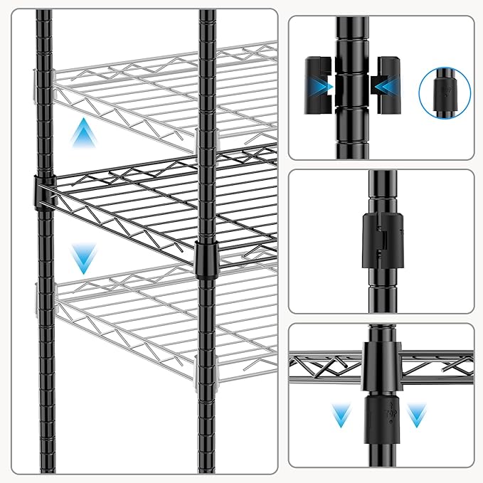 1000 lbs 4Tier Shelf Metal Storage Shelves Wire Rack Closet Organizers with Wheel for Garage Kitchen Bathroom Laundry Black 13.7" D x 23.6" W x 53.4" H
