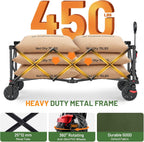 Timber Ridge 51.2'' Extended Collapsible Wagon Cart with Brakes and Cargo Net, Heavy Duty Foldable Utility Wagon with Adjustable Handle, 400L Capacity Portable Cart for Camping Sports Shopping