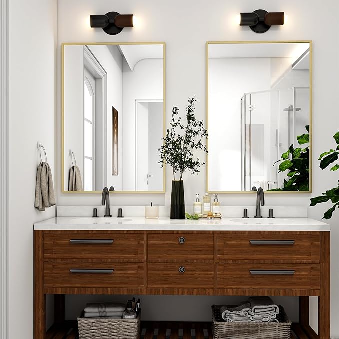 HARRITPURE 24"x32" Framed Bathroom Mirror for Wall Rectangle Mirror Aluminum Alloy Frame Wall-Mounted for Farmhouse Entryway Bedroom Living Room Gold