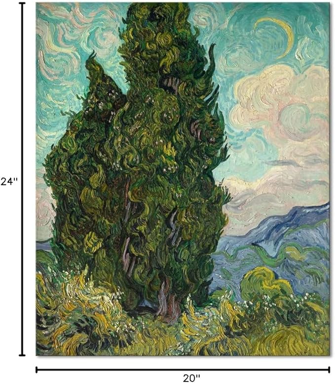 Wieco Art Cypresses by Van Gogh Classic Canvas Prints Wall Art Famous Oil Paintings Green Tree Picture Ready to Hang for Home Decorations Modern Abstract Forest Landscape Artwork