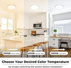 zemty LED Ceiling Light 6.5 Inch, 12W 1200lm Ceiling Mount Light Fixtures, Bright & Adjustable 3000K 4000K 6500K, Round Flat Lamp for Bathroom Closet Pantry Hallway, 2 Pack