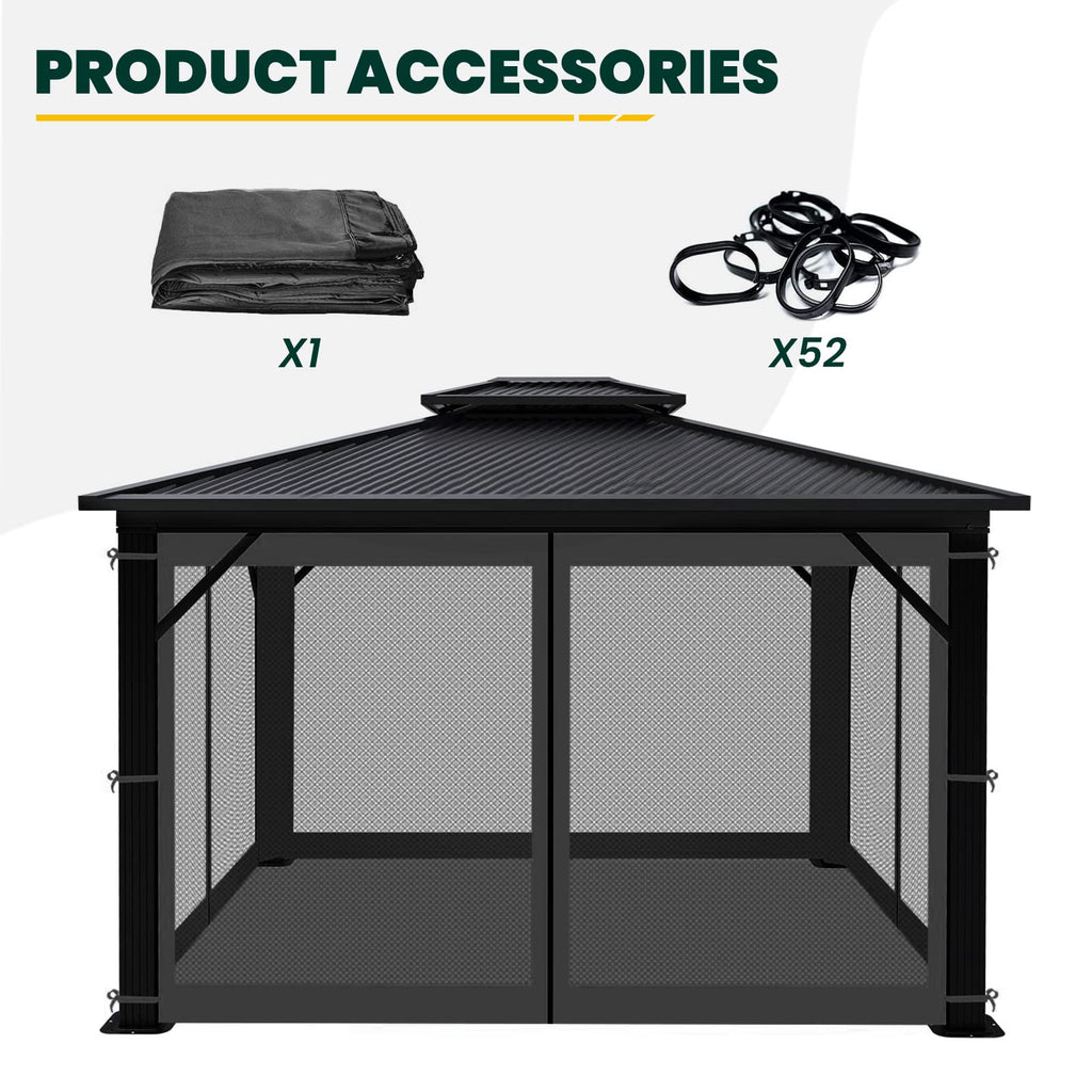 OLILAWN Gazebo Universal Replacement Mosquito Netting, 10' x 10' Outdoor Canopy Net Screen 4-Panel Sidewall Curtain, with Zippers, Easy to Install, Fit for Most Gazebo 10x10 Canopy, Black