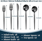 NOCCUR 40-Piece Stainless Steel Black Silverware Set for 8 - Black Utensils Set Include Knives Spoons and Forks for Home&Party