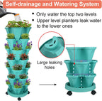 Vertical Planter 7 Tier Stackable Planters Garden Planters Strawberry Herb Flower and Vegetable Planter Indoor Outdoor Gardening Pots with Removable Wheels and Tools