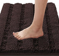 H.VERSAILTEX Bathroom Rugs Bath Rugs for Bathroom Non Slip Bath Mats Extra Thick Chenille Striped Rug 17" x 24" Absorbent Soft Shaggy Washable Dry Fast Bath Mats for Bath Room Floor - Chocolate