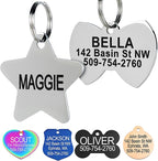 GoTags Stainless Steel Pet ID Tags, Personalized Dog Tags and Cat Tags, up to 8 Lines of Custom Text, Engraved on Both Sides, in Bone, Round, Heart, Bowtie and More (Star, Small (Pack of 1))