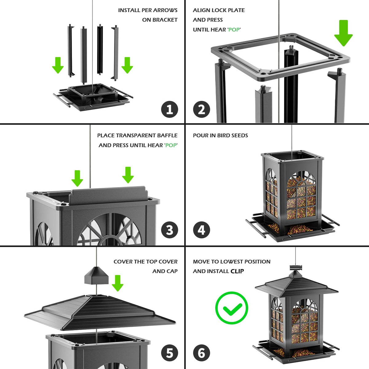 Birdream 2 Pack Bird Feeders for Outdoor Hanging, Assembly Required, 1-Min Easy Setup, Classic Courtyard Design, Attracting Cardinals Chickadees Goldfinches & Sparrows, Total 7 LB - Black