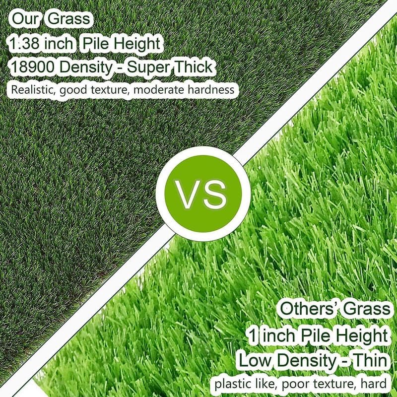Artificial Grass Turf 14FTx66FT, 1.38" Pile Height Realistic Synthetic Grass, Indoor Outdoor Pet Faux Grass Astro Rug Carpet for Garden Backyard Patio Balcony