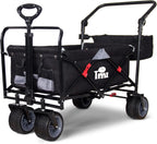 TMZ All Terrain Utility Folding Wagon, Collapsible Garden Cart, Heavy Duty Beach Wagon, for Shopping, Camping, and Outdoor Activities with Push Handle and Brakes (Black/Grey)