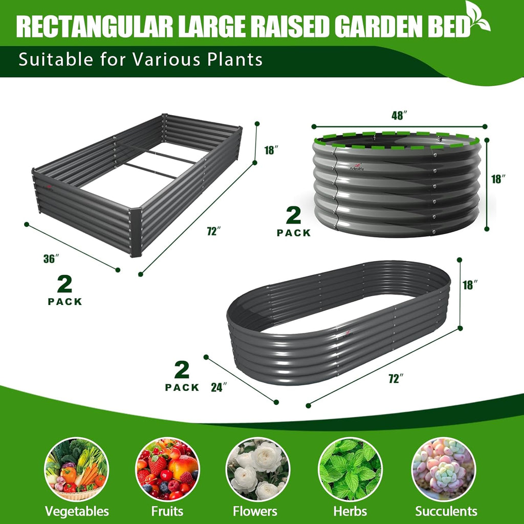 A ANLEOLIFE 6-Pack 4X4 & 6X3 & 6X2 Deep Root Galvanized Raised Garden Beds Outdoor for Planting Vegetables Flowers Herb,Quartz Grey