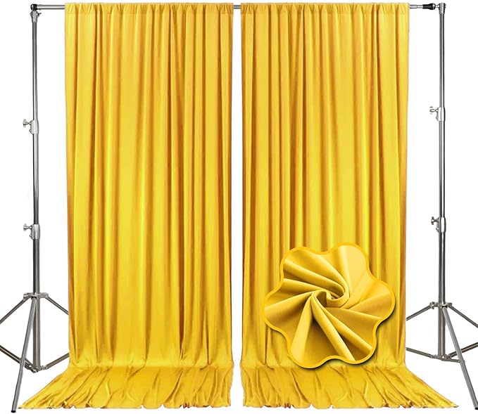 10ft x 10ft Yellow Backdrop Curtains for Parties, Fabric Satin Background Curtain with Rod Pockets for Weddings, Birthday, Baby Shower, Photography, Graduation Party Backdrop Drapes, 2 Panels