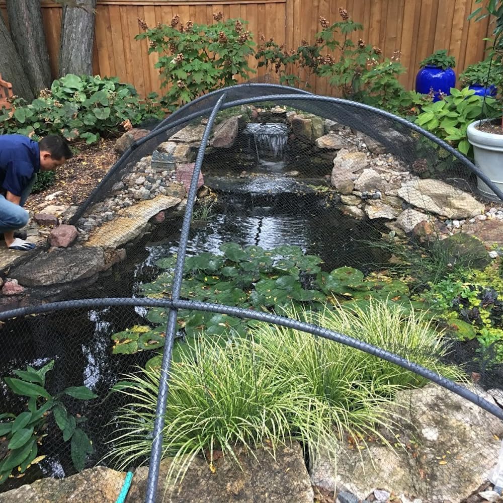 Koi Pond Netting for Leaves 20x30 Ft, 1/2 in Strong Woven Fine Mesh Pond Leaf Net Cover, Protecting Koi Fish from Herons, Raccoons, Birds, Cats & Predators, 28 Pcs Stakes Included