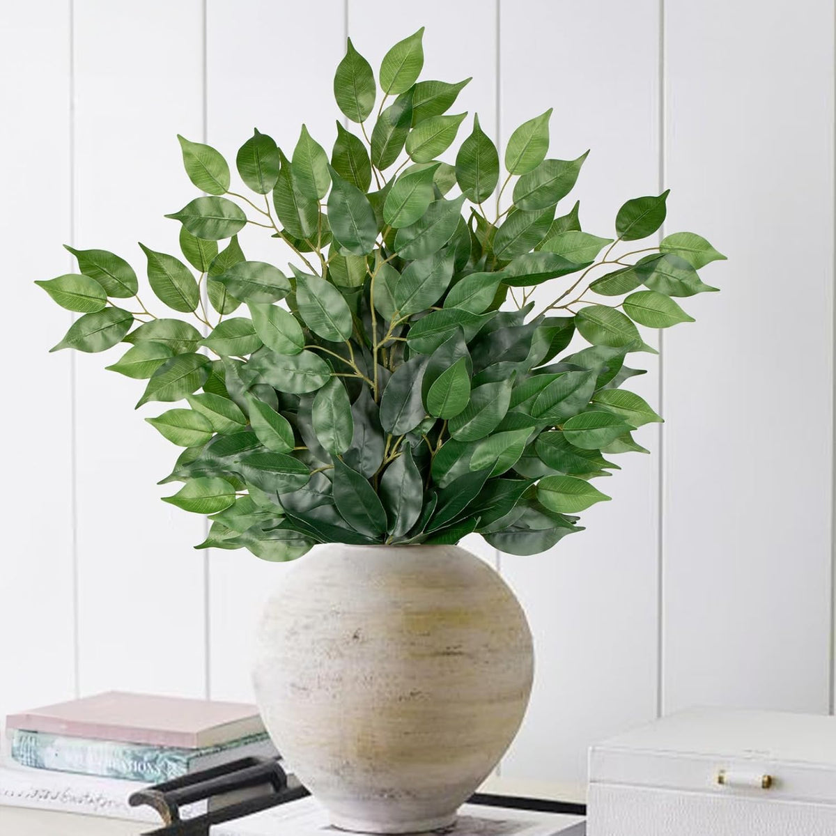 24PCS Ficus Leaves Artificial Branches 24" Faux Ficus Greenery Tree Branches Fake Ficus Leaves Sprays for Tree DIY Arch Wedding Wall Decor - Green