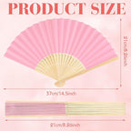 12 Pieces Pink Hand Held Bamboo Folding Fans Paper Fans Handheld for Women Foldable Girls Wedding DIY Decoration Church Home Party Favors Summer
