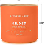 Colonial Candle Gilded Pumpkin Scented Jar Candle, Pop of Color Collection, 3 Wick, Orange, 14.5 oz - Up to 60 Hours Burn