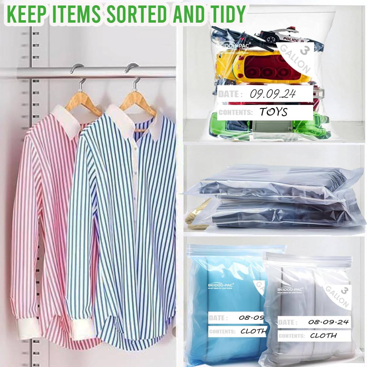 3 Gallon Large Plastic Bags with Zipper Top, | 100 Count | 2 Mil | 16" x 18" | Heavy-Duty Reusable Clear Freezer Storage Bags