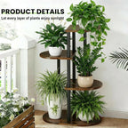 Korrie Home Tiered Plant Stand Indoor, Tall 4 Tier 5 Potted Wooden Plant Shelf for Multiple Flower Plants, Multi Corner Metal Plant Holder Indoor for Patio Garden Patent Design Living Room Balcony Bedroom, Rustic Brown