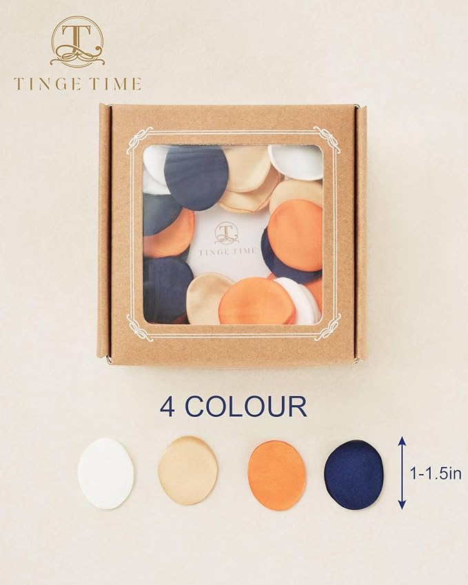 TINGE TIME 400pcs Silk Flower Petals for Wedding, Rose Petals for Decoration, Fake Flower Petals for Bridal Showers, Flower Girl Petals for Anniversaries and Parties (Burnt Orange & Navy Blue)